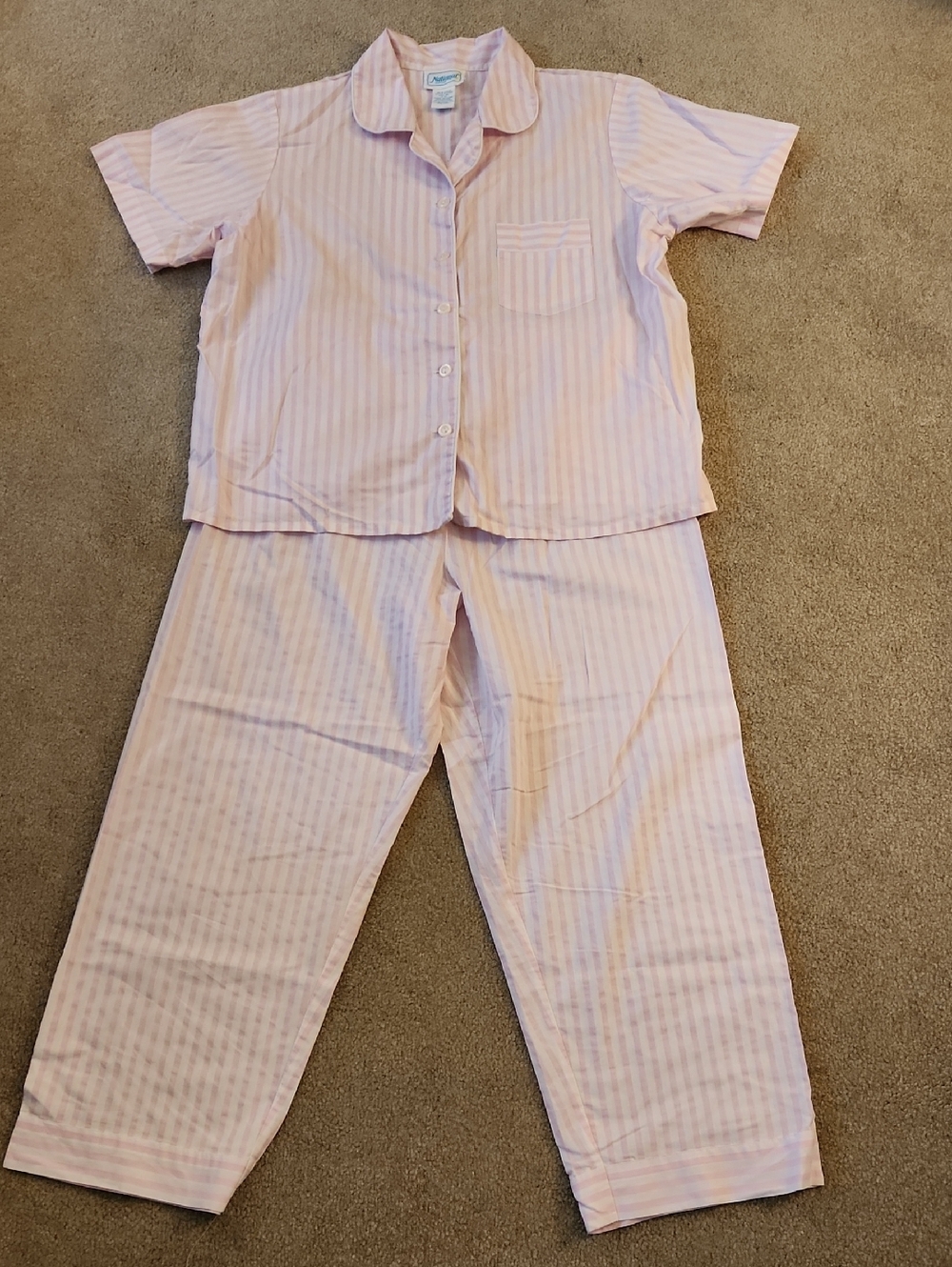 National Women’s Pajama Set – Size Petite L Pink White Striped